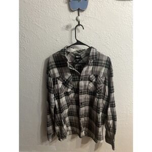 Fox Racing Plaid Flannel Gray Plaid Button Long Sleeve Shirt Men's Size Large
